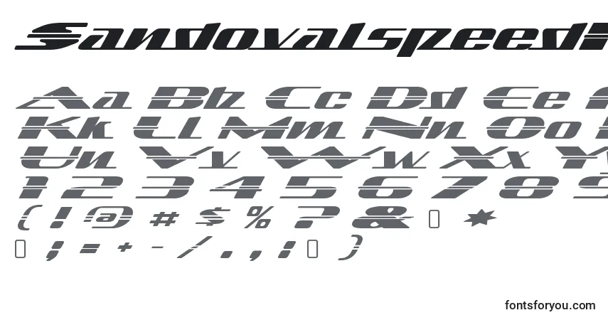 characters of sandovalspeedregular font, letter of sandovalspeedregular font, alphabet of  sandovalspeedregular font