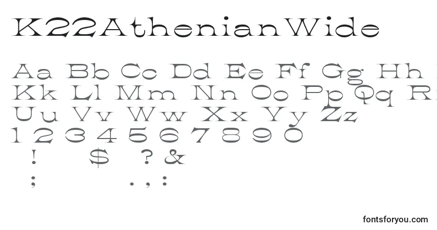 characters of k22athenianwide font, letter of k22athenianwide font, alphabet of  k22athenianwide font