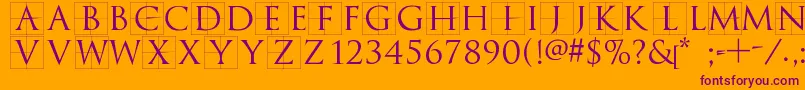 Trajanusbricks-Schriftart – Violette Schriften auf orangefarbenem Hintergrund