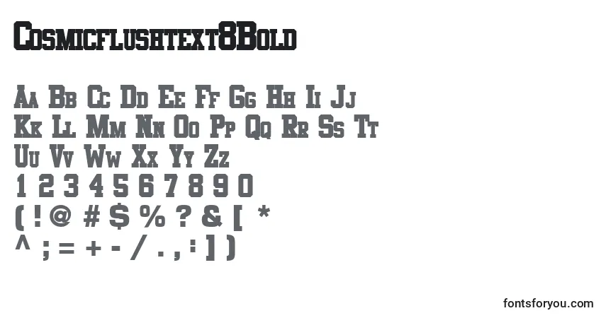 A fonte Cosmicflushtext8Bold – alfabeto, números, caracteres especiais