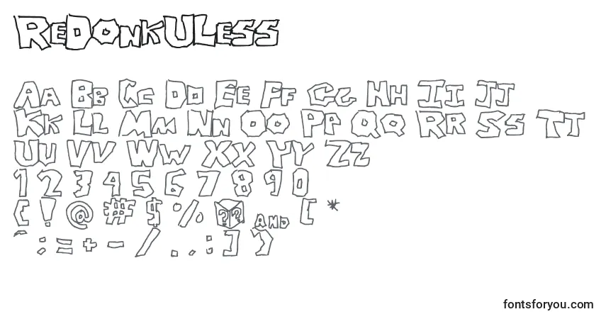 Schriftart ReDonkULess – Alphabet, Zahlen, spezielle Symbole