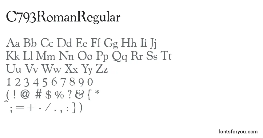Czcionka C793RomanRegular – alfabet, cyfry, specjalne znaki