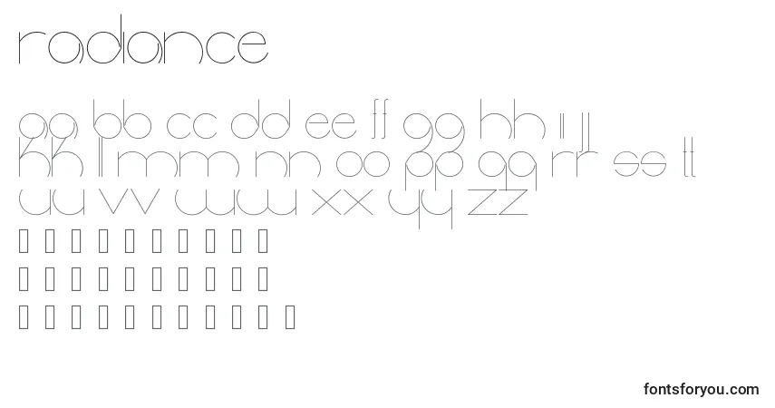 A fonte Radiance – alfabeto, números, caracteres especiais