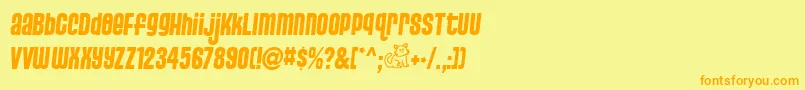 フォントPussycatSassy – オレンジの文字が黄色の背景にあります。