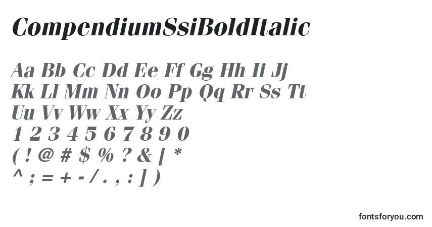 A fonte CompendiumSsiBoldItalic – alfabeto, números, caracteres especiais