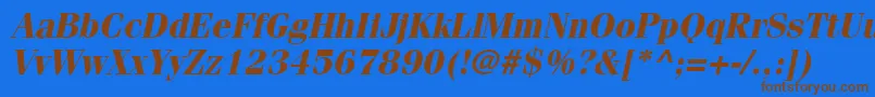 フォントCompendiumSsiBoldItalic – 茶色の文字が青い背景にあります。