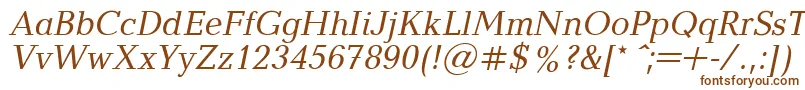 フォントBalticaItalic.001.001 – 白い背景に茶色のフォント