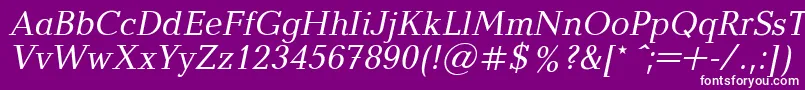 BalticaItalic.001.001-fontti – valkoiset fontit violetilla taustalla
