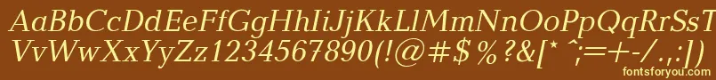 BalticaItalic.001.001-fontti – keltaiset fontit ruskealla taustalla