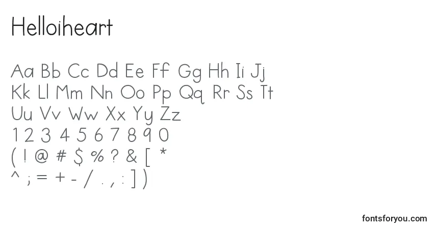 Czcionka Helloiheart – alfabet, cyfry, specjalne znaki