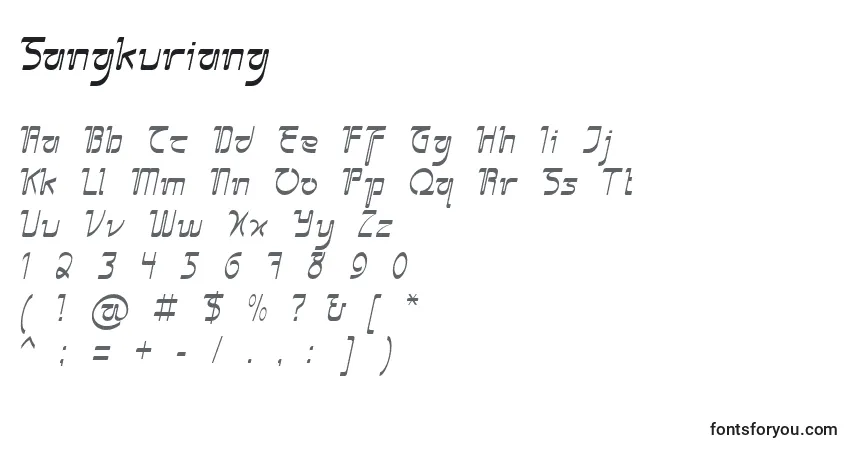 Czcionka Sangkuriang – alfabet, cyfry, specjalne znaki