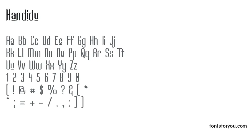A fonte Kandidu – alfabeto, números, caracteres especiais