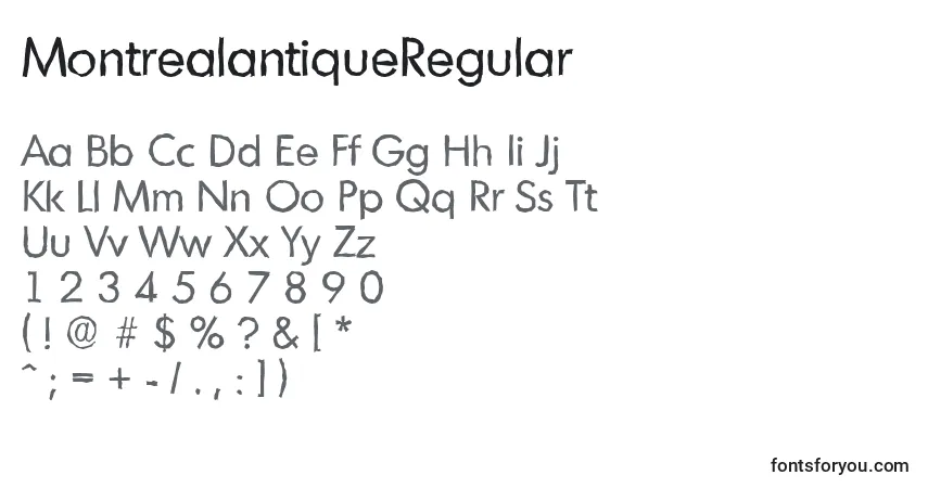 Schriftart MontrealantiqueRegular – Alphabet, Zahlen, spezielle Symbole