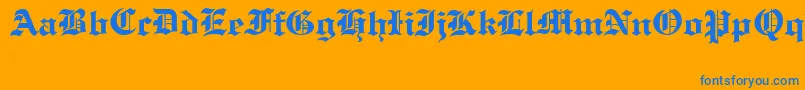 OldCologneRegular-Schriftart – Blaue Schriften auf orangefarbenem Hintergrund