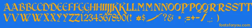 Weitere Informationen zur JmhSindbad-Schriftart JmhSindbad-Schriftart – Orangefarbene Schriften auf blauem Hintergrund
