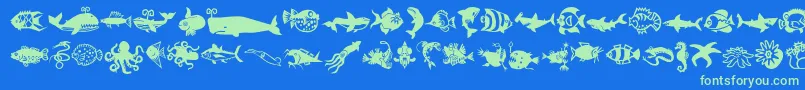 Minipicslilfishies-Schriftart – Grüne Schriften auf blauem Hintergrund