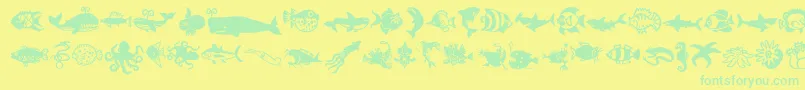 Minipicslilfishies-Schriftart – Grüne Schriften auf gelbem Hintergrund