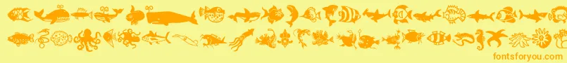 Czcionka Minipicslilfishies – pomarańczowe czcionki na żółtym tle