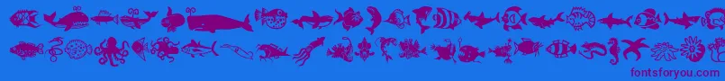 Fonte Minipicslilfishies – fontes roxas em um fundo azul