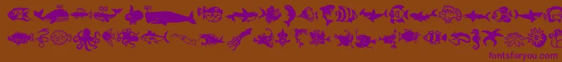 Minipicslilfishies-Schriftart – Violette Schriften auf braunem Hintergrund