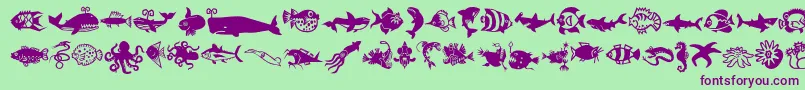 Fonte Minipicslilfishies – fontes roxas em um fundo verde