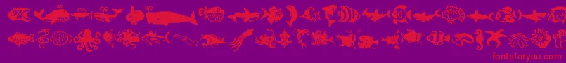 Minipicslilfishies-Schriftart – Rote Schriften auf violettem Hintergrund