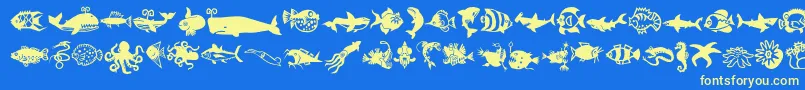 Fonte Minipicslilfishies – fontes amarelas em um fundo azul