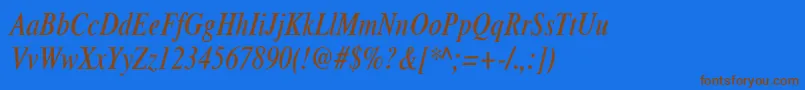 XeroxSerifNarrowItalic-Schriftart – Braune Schriften auf blauem Hintergrund