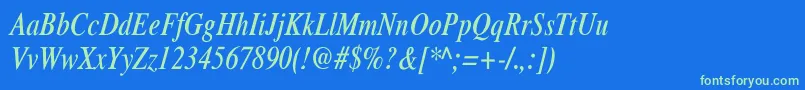XeroxSerifNarrowItalic-Schriftart – Grüne Schriften auf blauem Hintergrund