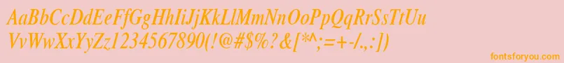 XeroxSerifNarrowItalic-Schriftart – Orangefarbene Schriften auf rosa Hintergrund