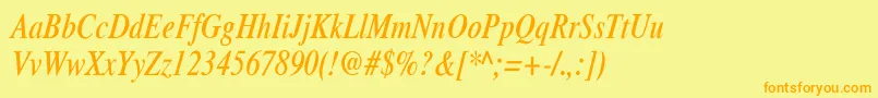 フォントXeroxSerifNarrowItalic – オレンジの文字が黄色の背景にあります。