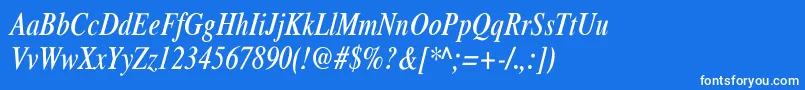 フォントXeroxSerifNarrowItalic – 青い背景に白い文字