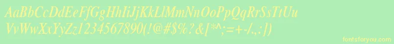 XeroxSerifNarrowItalic-Schriftart – Gelbe Schriften auf grünem Hintergrund