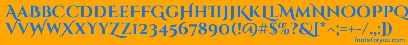 CinzeldecorativeBold-Schriftart – Blaue Schriften auf orangefarbenem Hintergrund