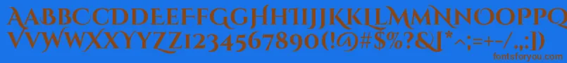 CinzeldecorativeBold-Schriftart – Braune Schriften auf blauem Hintergrund