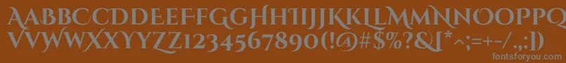 CinzeldecorativeBold-fontti – harmaat kirjasimet ruskealla taustalla