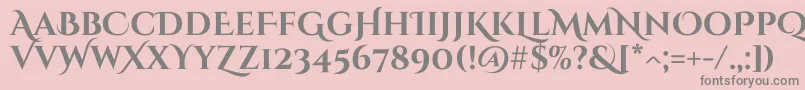 CinzeldecorativeBold-fontti – harmaat kirjasimet vaaleanpunaisella taustalla