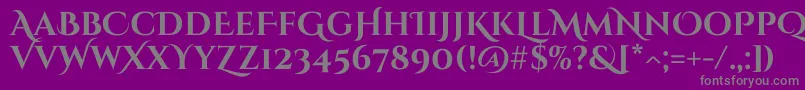CinzeldecorativeBold-fontti – harmaat kirjasimet violetilla taustalla