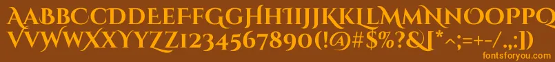 CinzeldecorativeBold-fontti – oranssit fontit ruskealla taustalla