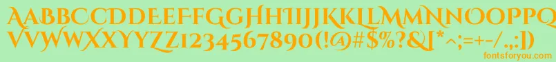 CinzeldecorativeBold-Schriftart – Orangefarbene Schriften auf grünem Hintergrund