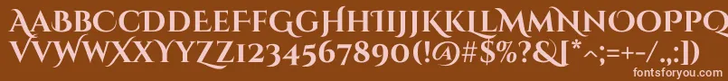 CinzeldecorativeBold-fontti – vaaleanpunaiset fontit ruskealla taustalla