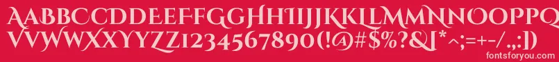 CinzeldecorativeBold-Schriftart – Rosa Schriften auf rotem Hintergrund