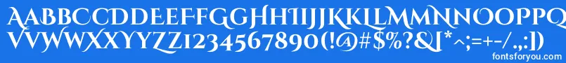 CinzeldecorativeBold-Schriftart – Weiße Schriften auf blauem Hintergrund