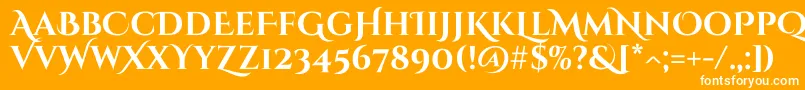 CinzeldecorativeBold-Schriftart – Weiße Schriften auf orangefarbenem Hintergrund