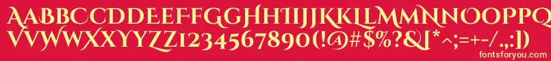 CinzeldecorativeBold-Schriftart – Gelbe Schriften auf rotem Hintergrund