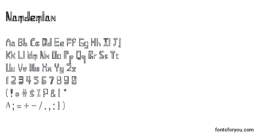 Czcionka Namdemian – alfabet, cyfry, specjalne znaki