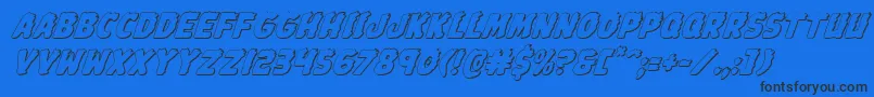 Johnnytorch3Dital-Schriftart – Schwarze Schriften auf blauem Hintergrund