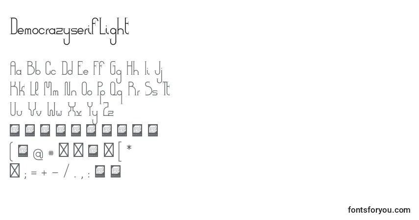 A fonte DemocrazyserifLight – alfabeto, números, caracteres especiais