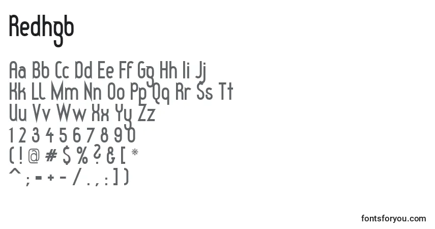 Czcionka Redhgb – alfabet, cyfry, specjalne znaki