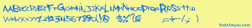 BonesBummer-Schriftart – Blaue Schriften auf gelbem Hintergrund